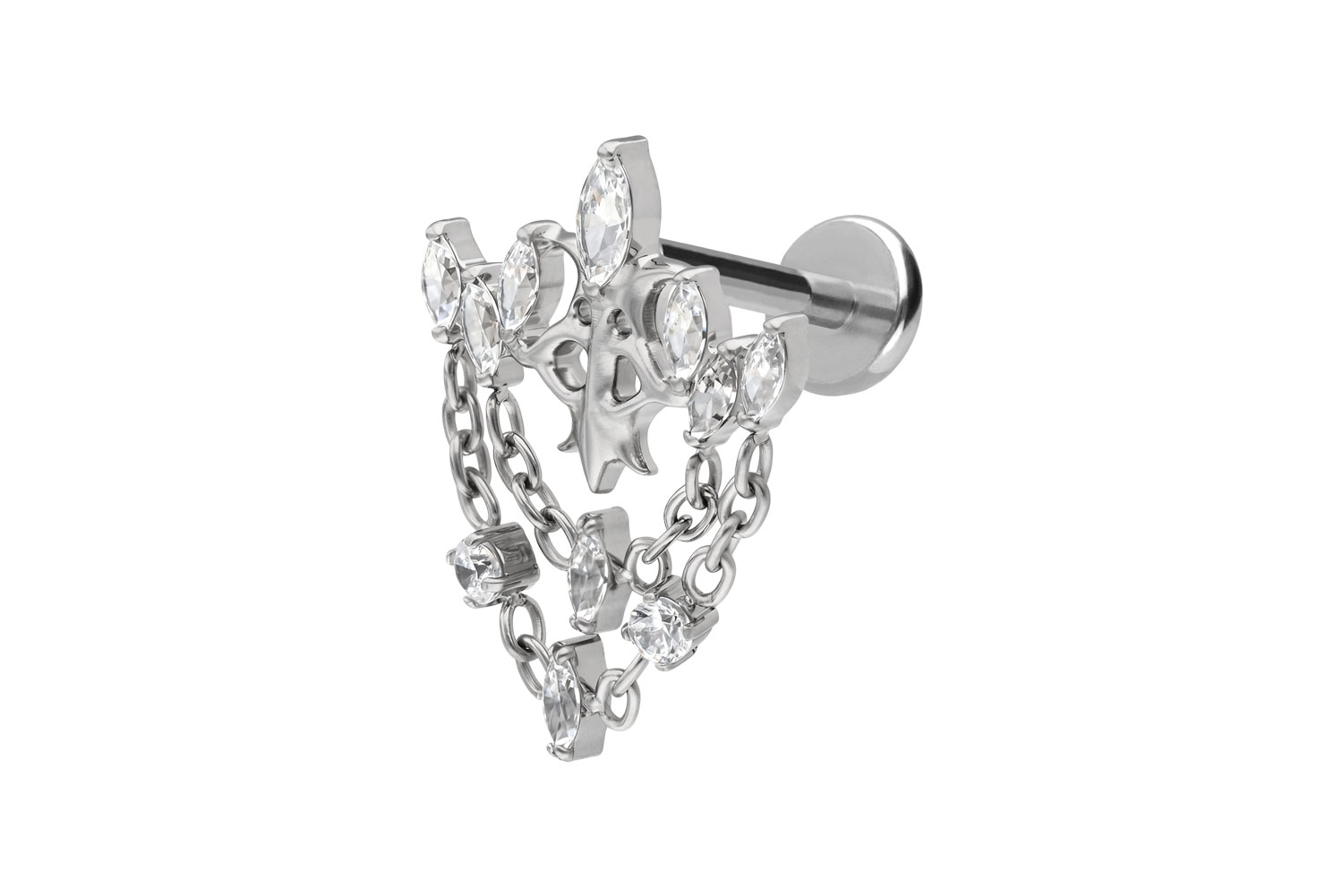 Titan Labret Piercing mit Push Fit GOTISCHE KRONE + KETTEN